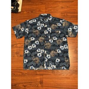 Extreme Gear Hawaiian Shirt Blue Dragon Floral Size XL Mens Short Sleeve